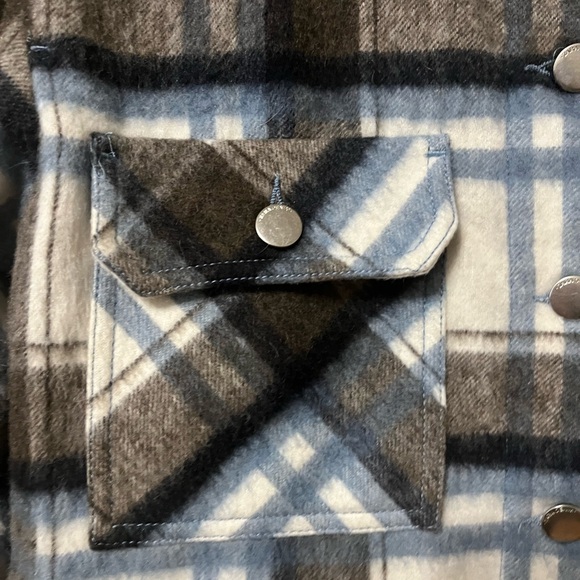 Zara Flannel Cropped jacket collared button down blue white black plaid - Picture 5 of 8